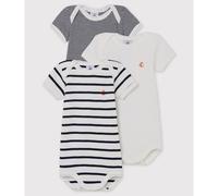 PETIT BATEAU Lote de 3 bodies. Color blanco con rayas azules