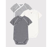 Petit Bateau Lot de 3 bodies Croisés Manches Courtes 3M Blanco