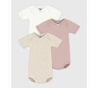 PETIT BATEAU Lote de 3 bodies de manga corta. Color Beige+ros blanco