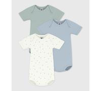 PETIT BATEAU Lote de 3 bodies de manga corta. Color Blanco + Azul + Verde
