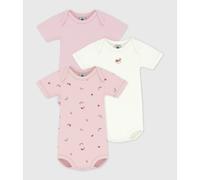 PETIT BATEAU Lote de 3 bodies de manga corta. Color Rosa + Blanco
