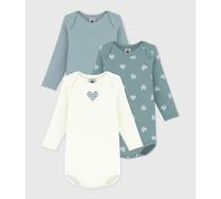PETIT BATEAU Lote de 3 bodies de manga larga con impresiones de corazones. Color Blanco + Verde