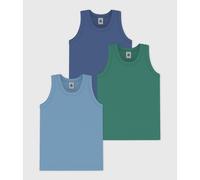 PETIT BATEAU Lote de 3 camisetas de tirantes infantiles lisas de algodón. Color Azul + Verde