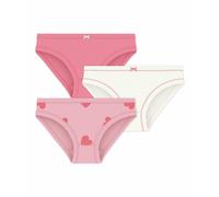 PETIT BATEAU Lote de 3 culotes de algodón, con estampado de corazones. Color Rosa + Blanco