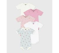 PETIT BATEAU Lote de 5 bodies de manga corta, 2 lisos y 3 estampados. Color Rallas + rosa
