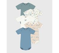 PETIT BATEAU Lote de 5 bodies de manga corta, 2 lisos y 3 estampados. Color Verde + Azul + Blanco