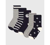 PETIT BATEAU Lote de 5 pares de calcetines altos. Color Azul marino/blanco/gris jaspeado