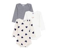 Petit Bateau - Lote de bodies de manga larga de algodón con estampado de corazones para bebé, A0eax00, ropa interior, día mixta, para bebé (paquete de 3), Multicolor, 3 años