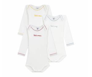 Petit Bateau - Lote de bodies de manga larga de algodón, mensajes para bebé, A0eaz00, ropa interior, día mixta, para bebé, lote de 3, Multicolor, 3 mes