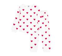 Petit Bateau Pequeño Barco Pijama Niño de Muletón Estampado Corazones, Marshmallow/Terkuit, 4 años