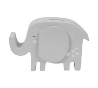 Petit Cheri Hucha de madera gris con diseño de elefante con sección transparente detrás de la oreja