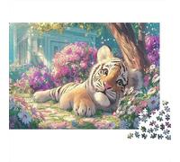 Petit Tigre Dans le Champ de Fleurs Puzzles 1000pcs Jigsaw Puzzle Faune Sauvage for Teenagers Jeu Stimulant Décoration De Salon 38x26cm/1000pcs