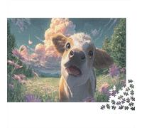 Petit Veau Mignon Dans le Champ de Fleurs Puzzles 1000 Pieces Jigsaw Puzzle Faune Sauvage for Adults Cadeau Idéal Anti-Stress 52x38cm/1000pcs