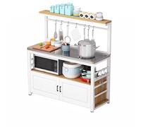 Petite Kitchen Etagere - Estante de almacenamiento abierto de madera y acero inoxidable con encimera para ahorrar espacio para comedor y cocinar, tamaño: 98 x 40 x 130 cm