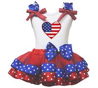 petitebella 4th de julio de EE. UU. Corazón Blanco Camisa Patriotic Star Dot falda Set nb-8y