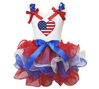 Petitebella 4th de Julio de Vestido Camiseta de Estados Unidos corazón Blanco RWB Falda de pétalos Chica Juego nb-8y - Azul -