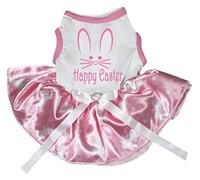 Petitebella Bunny Face Happy Easter - Vestido para cachorro (lunares de conejo blanco/rosa, talla XL)