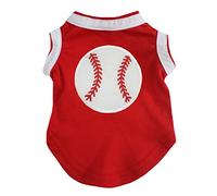 Petitebella Cachorro Ropa para perro Vestido de béisbol Camiseta de algodón Blanco Rojo, Mediano, Rojo