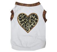 Petitebella Camisa de perro con diseño de corazón de leopardo, color blanco, grande
