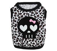 Petitebella Camisa negra para cachorro con cara de calavera (leopardo, talla L)