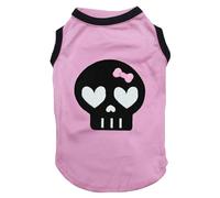Petitebella Camisa negra para cachorro con cara de calavera (rosa/negro, talla L)