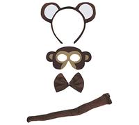 Petitebella Diadema combinada de animales, máscara de pajarita y cola, 4 piezas, 1-5 años (mono, talla única)