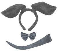 Petitebella - Diadema de perro con orejas largas, 3 piezas, Perro gris, Talla única