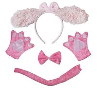 Petitebella Diadema larga para perro con orejas largas, guantes de cola de moño, disfraz de 4 piezas de 1-10 años (caniche rosa, 5-10 años)