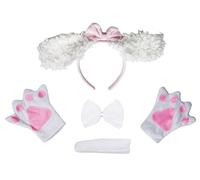 Petitebella Diadema larga para perro con orejas largas, guantes de cola de moño, disfraz de 4 piezas de 1-10 años (caniche blanco, 1-4 años)