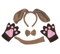 Petitebella Diadema larga para perro, corbatín, cola, guantes, disfraz para adulto, color marrón, talla única