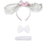 Petitebella Diadema larga para perro, disfraz de cola de moño de 3 piezas (caniche blanco, talla única)