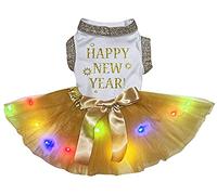 Petitebella Feliz Año Nuevo - Vestido para perro cachorro (blanco/dorado LED, XL)
