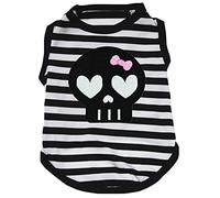 Petitebella Halloween Calavera Negro Blanco Rayas Camiseta Cachorro Perro Ropa