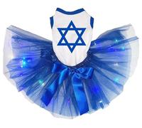 Petitebella Hexagram Star - Vestido para perro cachorro (blanco/azul LED, grande)