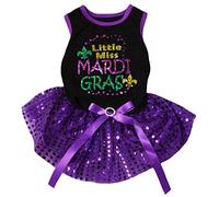 Petitebella Little Miss Mardi Gras - Vestido para perro (lentejuelas negras/moradas, pequeñas)