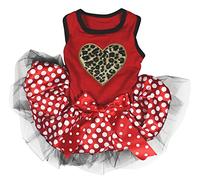 Petitebella Puppy Ropa Leopard Corazón Rojo Camisa de lunares Tutu, X-Large, Rojo