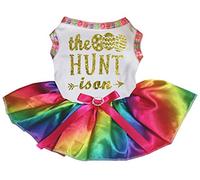 Petitebella The Easter Egg Hunt is On Puppy Dog Dress (blanco/arco iris, mediano)