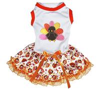 Petitebella Vestido de cachorro de pavo arcoíris (encaje blanco/pavos, L)