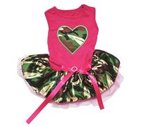 Petitebella Vestido de camuflaje con corazón para cachorro (rosa intenso/camuflaje, XXXL)