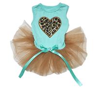 Petitebella vestido de perro con corazón de leopardo (azul agua/dorado, grande)