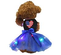 Petitebella Vestido de perro con diseño de corazón de EE. UU. (LED negro/azul, mediano)