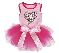 Petitebella Vestido de perro con diseño de corazón de leopardo rosa (rosa/rosa intenso, grande)