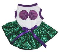 Petitebella Vestido de perro con tutú de sirena verde y concha morada (3XL)