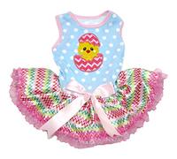 Petitebella Vestido de perro de chick Egg (XXXL, puntos azules/encaje de Chevron arcoiris)
