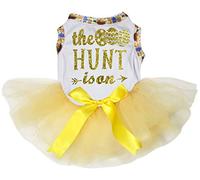 Petitebella Vestido para perro de cachorro The Easter Egg Hunt is On (blanco/amarillo, XL)