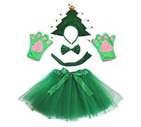 Petitebelle 3D árbol de Navidad diadema Bowtie Guantes de cola Tutu de 5 piezas de vestuario Kid Un tamaño Verde