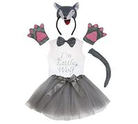 Petitebelle 3D diadema Bowtie Guantes de cola camisa del traje de la muchacha de la falda 6pc 3-4 años 3d lobo gris