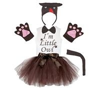 Petitebelle 3D diadema Bowtie Guantes de cola camisa del traje de la muchacha de la falda 6pc 4-5 años 3d búho de Brown