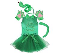 Petitebelle 3D diadema Bowtie Guantes de cola camisa del traje de la muchacha de la falda 6pc 5-6 años Serpiente verde 3d