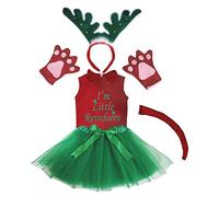 Petitebelle 3D diadema Bowtie Guantes de cola camisa del traje de la muchacha de la falda 6pc 5-6 años 3d verde ciervos